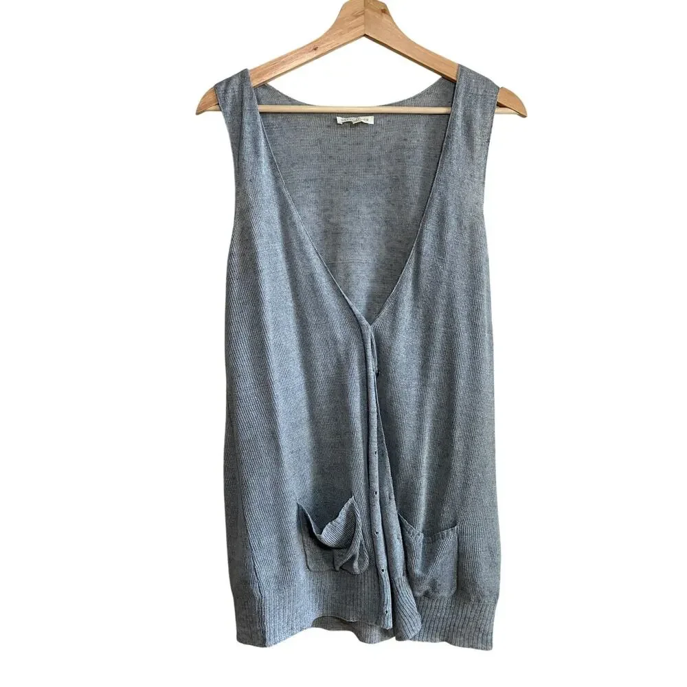 Eileen Fisher 100% linen gray button front cardigan vest women's S italian yarn